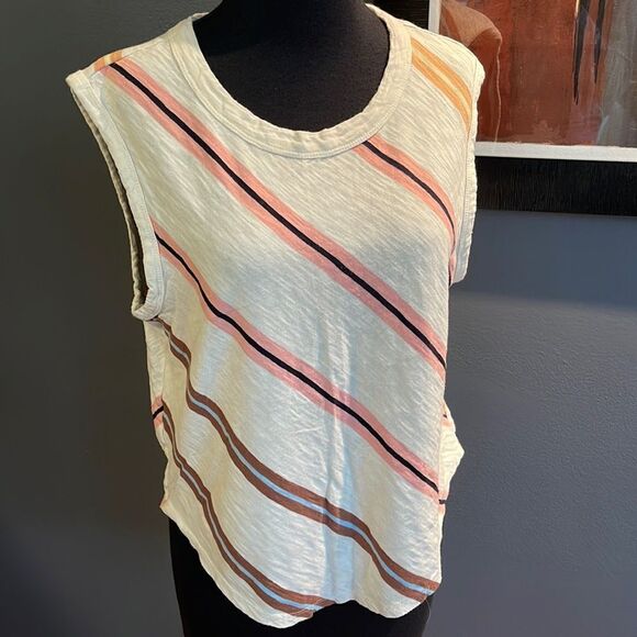 Lou & Grey slub diagonal stripe curved hem tank. Medium. - Picture 1 of 5